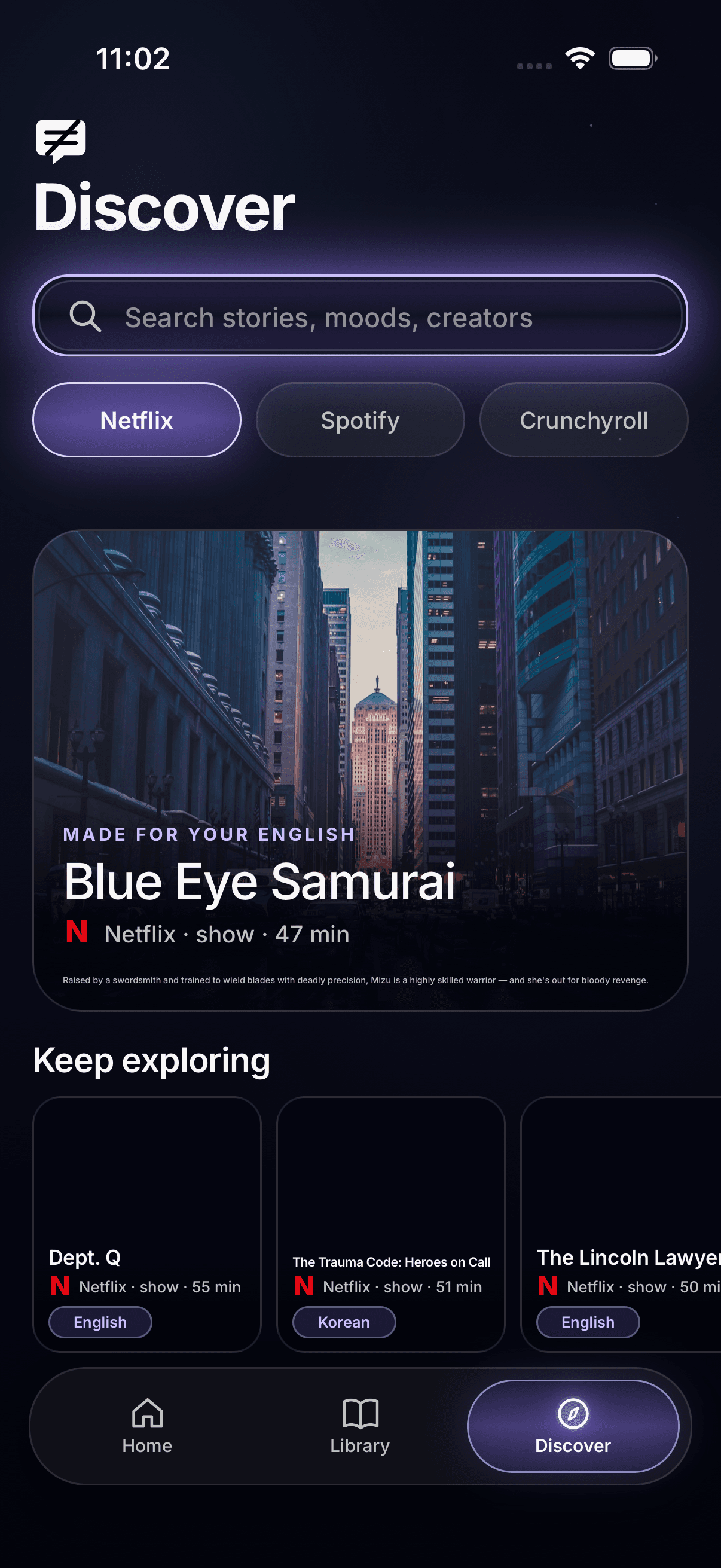 NoSubs Discover screen